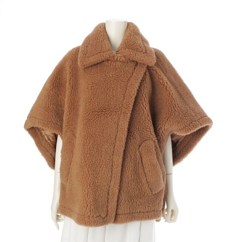 マックスマーラ キャメル×シルク テディベア ポンチョ コート アウター 473607236 ブラウン ‐