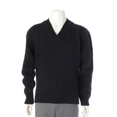 プラダ 22AW ウール トライアングルロゴ ローゲージ Vネック セーター ニット 長袖 トップス ブラック 46