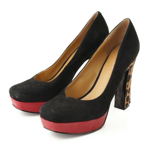 NINE WEST ナインウエスト ハラコ ヒール スエード パンプス レオパード ブラック 7 1/2M