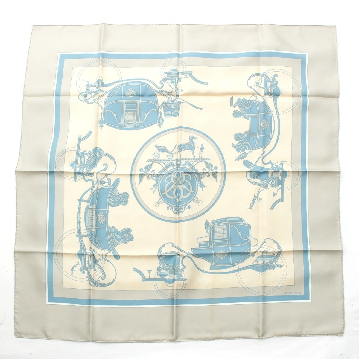エルメス カレ90 EX-LIBRIS エクスリブリス シルク スカーフ ブルー