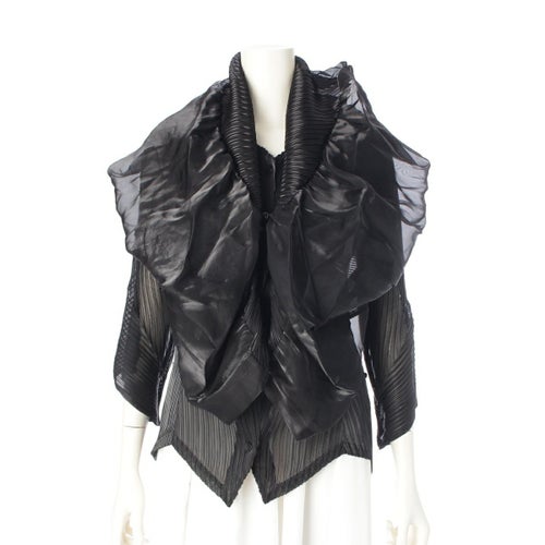 イッセイミヤケ 2010AW メタリック プリーツ 変型 2WAY カーディガン ジャケット トップス IM03FJ738 ブラック 2