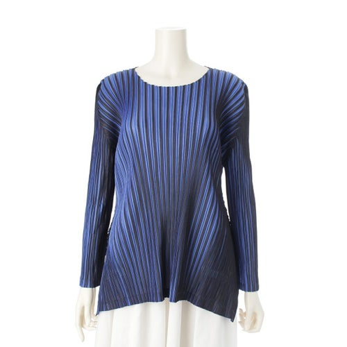 プリーツプリーズ イッセイミヤケ 22AW 長袖 チュニック トップス PP23JK521 ブルー×ブラック 3