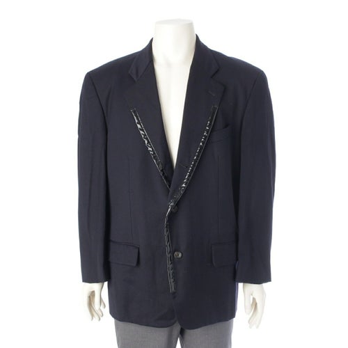 コムデギャルソンオムプリュス AD1991 91AW ウール 6.1 THE MEN PVC 切替 3B テーラードジャケット アウター ネイビー M