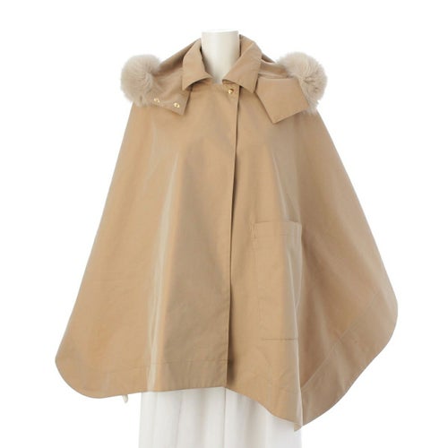 ドゥロワー コットン フォックスファー フード ポンチョ アウター 6525-299-0867 ベージュ F