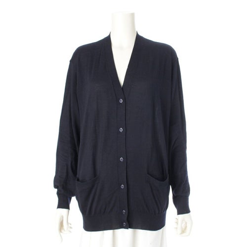 プラダ 24年 ヴァージンウール Vネック カーディガン DNA00S ネイビー 42