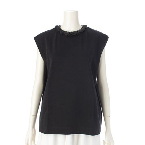 ドゥロワー コットン ノースリーブ クルーネック ビーズ ビジュー トップス 6517-299-0661 ブラック