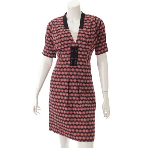 メイル チェック Vネック ワンピース レッド×ブラック 0