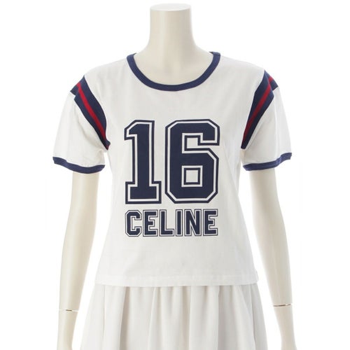 セリーヌ コットン ロゴ 16 BOXY クロップド 半袖Ｔシャツ トップス 2X87J671Q ホワイト XS