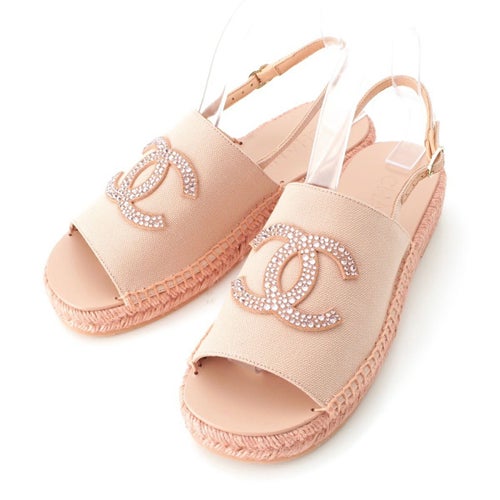 シャネル キャンバス ココマーク ラインストーン サンダル G45632 ピンク 37