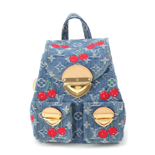 ルイヴィトン LV × TM デニム ヴェニス モノグラム チェリー ミニ リュック デイパック M13679 ブルー