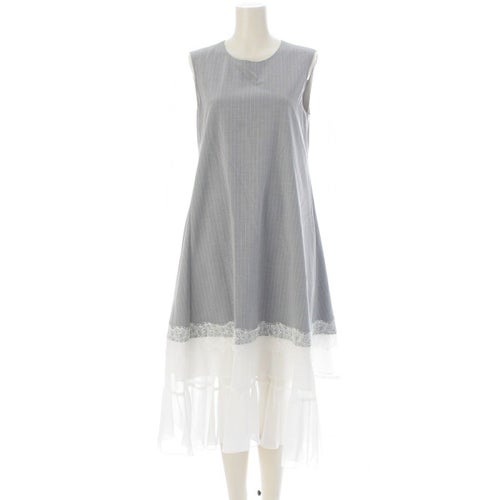 アディアム 24FW Jill Dress レース切替 ストライプ ノースリーブ ワンピース ドレス グレー ホワイト S