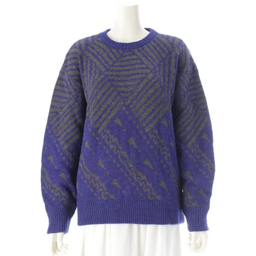 イッセイミヤケ 70s-80s ウール オールスタイル 総柄クルーネック ニット セーター ブルー