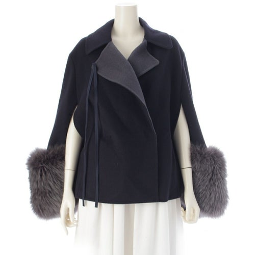 ドゥロワー 22A/W ウールケヌキ フォックスファースリーブ ショートコート ジャケット 6522-234-0733 ネイビー 36