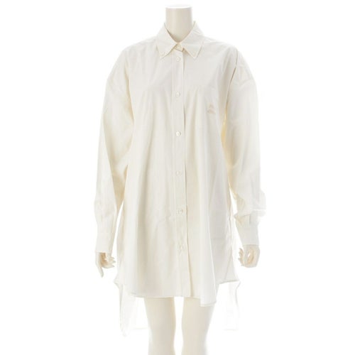 ミュウミュウ 23年 コットン ロゴポケット 長袖 シャツ ワンピース MF5023 オフホワイト 36