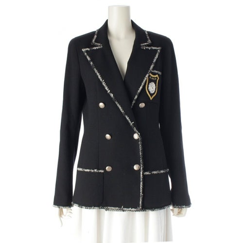 シャネル 05C エンブレム カメリア ワッペン ダブルブレスト テーラードジャケット P24937 ブラック 38