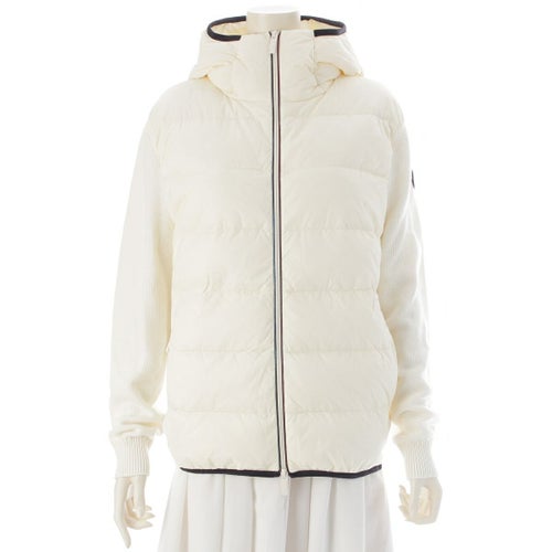 モンクレール 24年 ナイロン コットン CARDIGAN ニット パーカー 切替 ダウンジャケット アウター K20919B00007M1367 ホワイト S