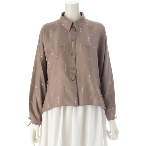 エルメス 2024 シルク Losanges sur Faconne クロップド ペインター 長袖シャツ トップス ブラウン系 38