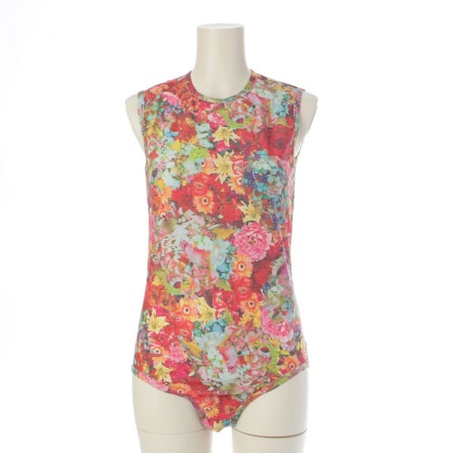 コムデギャルソン AD2003 コットン ポリエステル フローラル プリント ボディスーツ トップス ノースリーブ GM-T032 マルチカラー