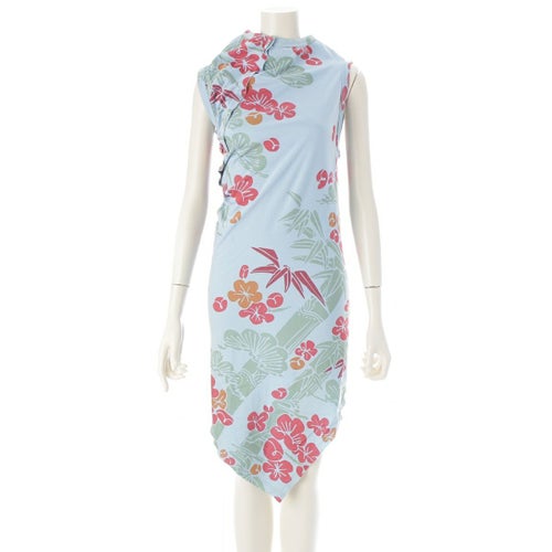 コムデギャルソン AD2005 06S/S ハイビスカス 捻じれ 変形 ノースリーブ ロング ワンピース GQ-T053 ブルー マルチカラー SS