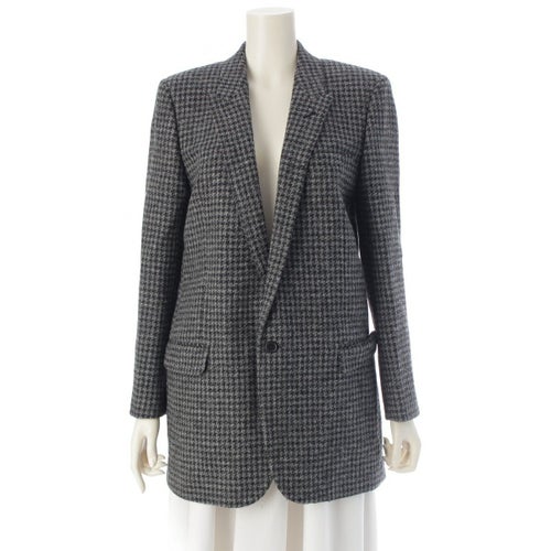 サンローラン 15年 ウール 千鳥柄 テーラードジャケット アウター 401544 グレー F42