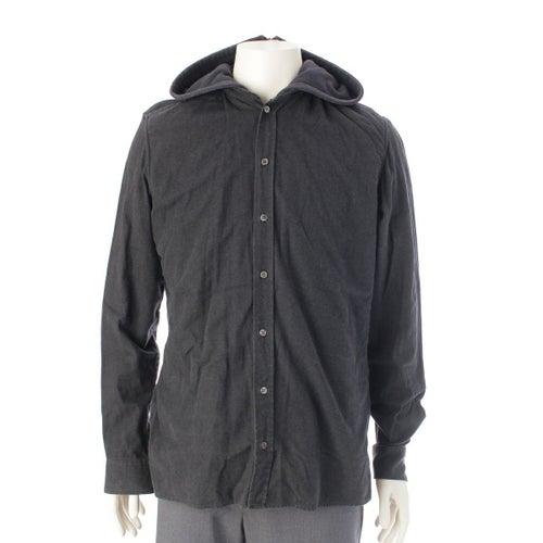 ラフシモンズ 2002 02AW コットン Virginia Creeper ヴァージニアクリーパー 長袖シャツ ドッキングフーディー フェード ブラック グレー 48