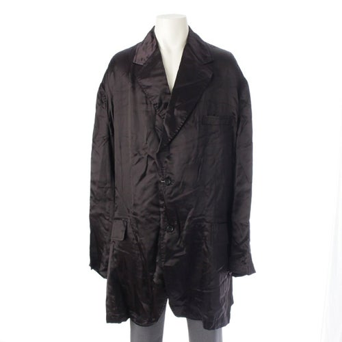 コムデギャルソンオムプリュス AD2021 キュプラ ローズ スカル ロゴプリント オーバーサイズ テーラードジャケット アウター PI-J052 ブラック XL