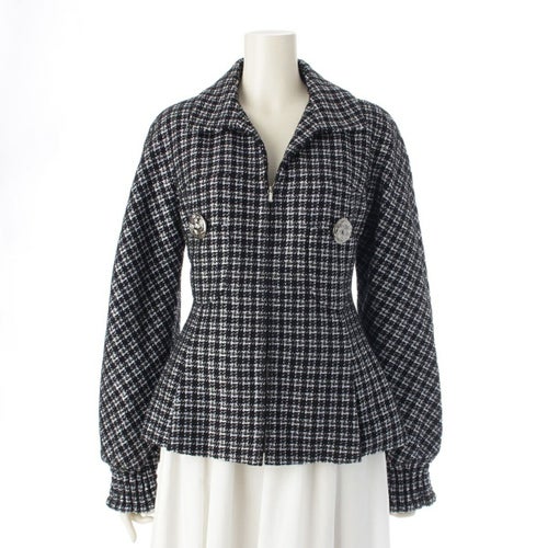 シャネル コットン×ナイロン ココボタン ツイード テーラードジャケット P53874 ブラック 38