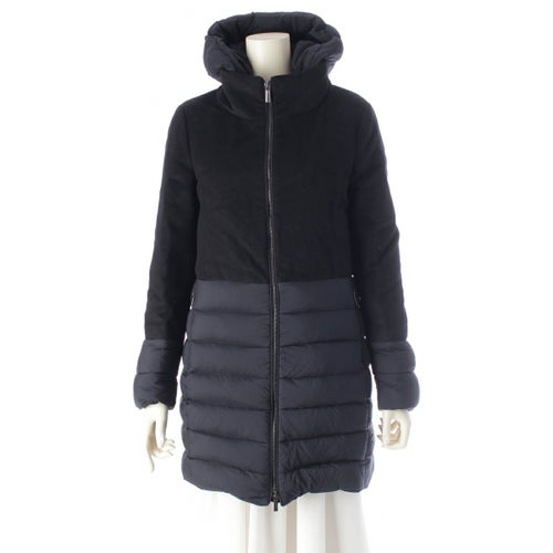 ムーレー ANGELE-LE 切り替え フード付き ジップアップ ダウンコート アウター ブラック×ネイビー 38