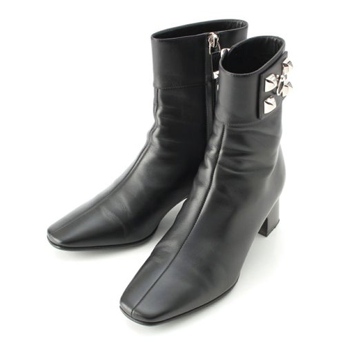 エルメス レザー デクベルト コリエドシアン シルバー スタッズ ブーツ シューズ アンクル ブラック 36