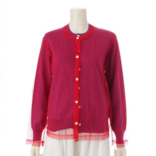 コムデギャルソン AD2024 25SS メッシュレイヤード ニット カーディガン トップス GO-B020 レッド パープル XS