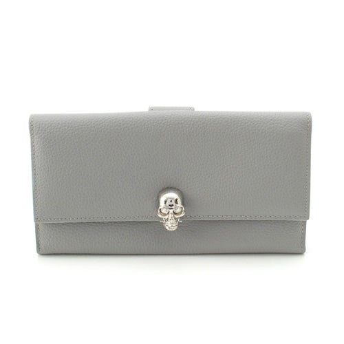アレキサンダーマックイーン レザー スカルモチーフ ロング ウォレット 長財布 275330 グレー×ピンク