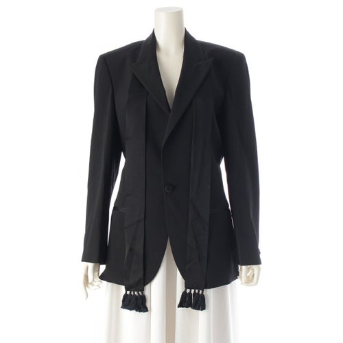 ジャンポールゴルチエ オム ウール タッセル ボウタイ テーラードジャケット 肩パッド付 ブラック 36