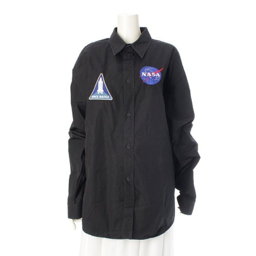 バレンシアガ コットン NASA オーバー サイズ ワッペン ロゴ 刺繍 長袖シャツ トップス ブラック 39