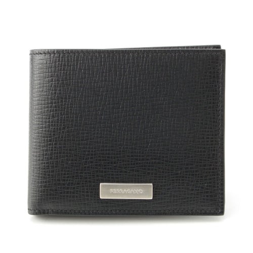 サルヴァトーレフェラガモ レザー ロゴ ウォレット 二つ折り財布 66-1220 ブラック