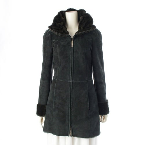 サルヴァトーレフェラガモ スウェード ファー ジップアップ コート アウター モスグリーン 38
