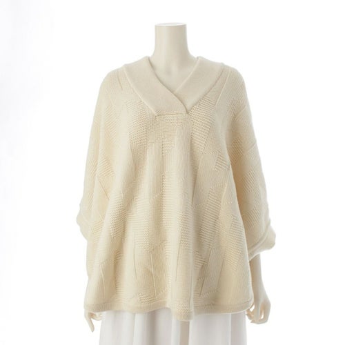 エルメス 23AW ウール ニット セーター Hモチーフ ポンチョ 3H2602D4 アイボリー ホワイト 34