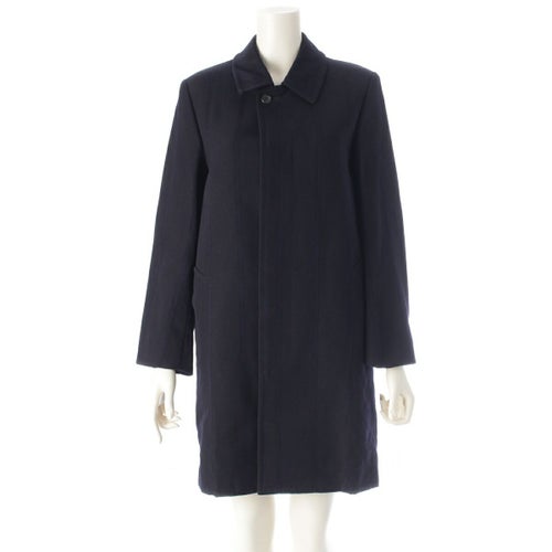 コムデギャルソン AD2001 ウール ストライプ 刺繍 ミディアム ステンカラーコート アウター GC-C014 ネイビー S