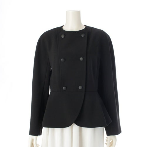 マックスマーラ 24AW-25SS FRONDA ダブルブレスト ストレッチクレープ フレア ヘム ノーカラージャケット ブラック JP42