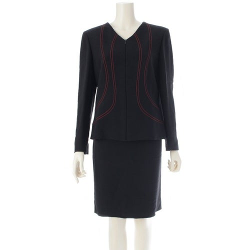 ヴァレンティノ ウール ナイロン混 ヴィンテージ レッドステッチ デザイン ジャケット スカートセットアップ ブラック 10