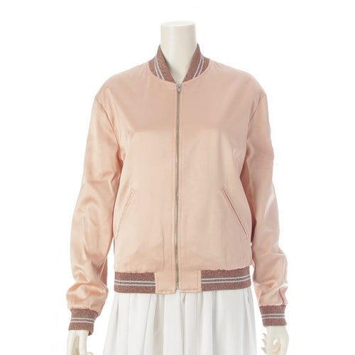 サンローラン 2016 サテン スパンコール装飾 ラメリブ スタジャン ブルゾン アウター 458894 ピンクベージュ 38