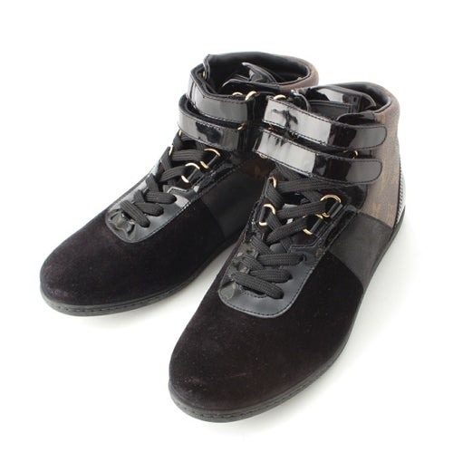 ルイヴィトン 14年 スエード パテント モノグラム ハイカット スニーカー シューズ GO0194 ブラック 36