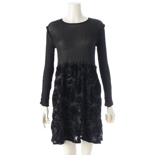 ミー イッセイミヤケ プリーツ 総柄 切り替え ワンピース MI93FK151 ブラック