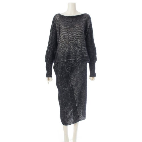 イッセイミヤケ 筆タグ 80s 1985 横 変型 ニット ドルマンスリーブ スカートセットアップ ブラック ホワイト M