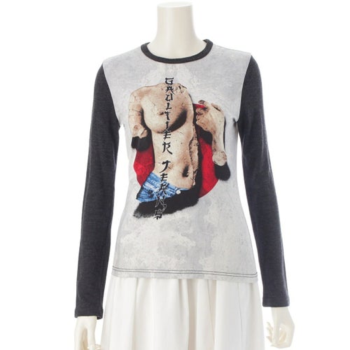 ジャンポールゴルチエ アクリル ウール ジーンズ 漢字風 プリント 長袖Tシャツ トップス ブラック×ホワイト 40