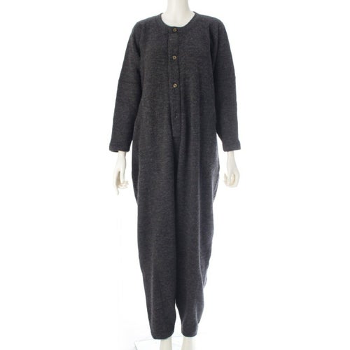 プランテーション 80s 1983 ウール混 ニット ジャンプスーツ ツナギ オールインワン グレー M