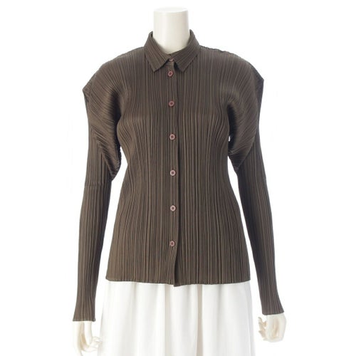 イッセイミヤケ 99SS 襟付き 長袖 カーディガン トップス カーキ オリーブ 3