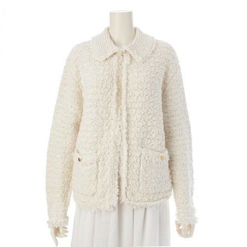 ドゥロワー ツイードスパンコール ニット カーディガン 6522-199-0758 オフホワイト