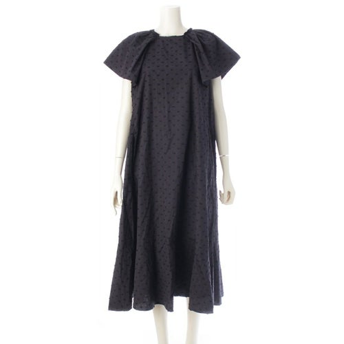 ドゥロワー コットン カットジャガード フレアスリーブ ドット柄 ワンピース 6526-299-1533 ブラック 36