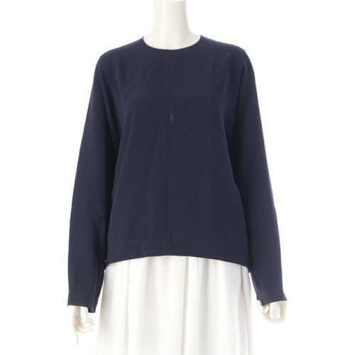 エブール 25SS アセテート ダブルクロス ロングスリーブシャツ ブラウス 4010700737 ネイビー 38