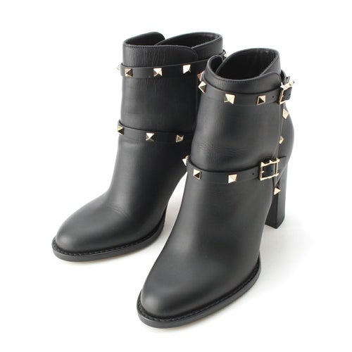 ヴァレンティノ ロックスタッズ レザー ヒール ショート ブーツ シューズ ブラック 38